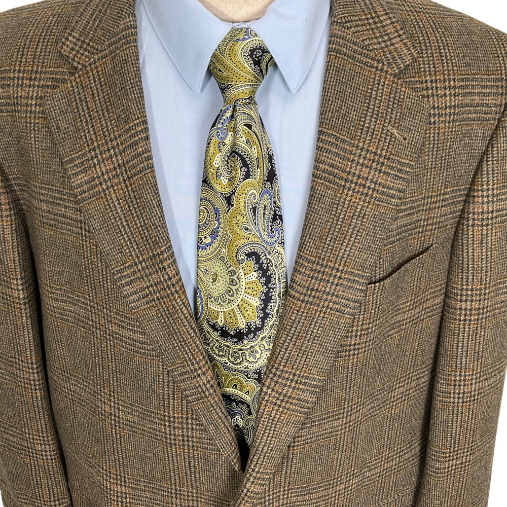 BURBERRY LONDON Blazer Mens 45L Olive Gray Plaid Kensington Wool Cashmere Jacket